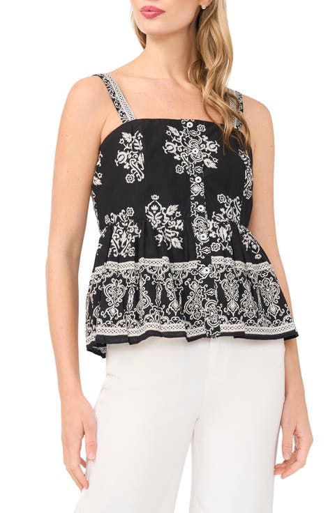 Print Ruffle Hem Sleeveless Top