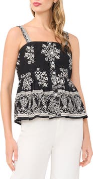 CeCe Print Ruffle Hem Sleeveless Top
