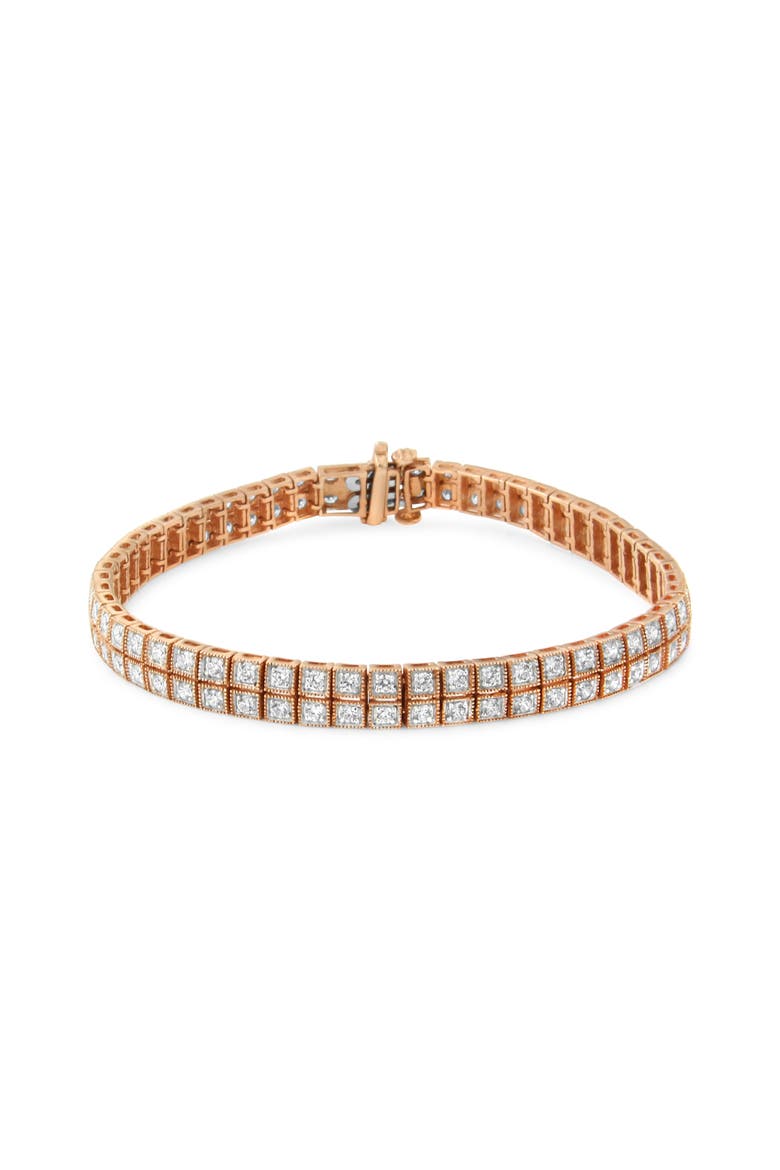 14K Rose Gold 3.0 Cttw Lab Grown Diamond Two Row Milgrain Tennis Bracelet, Main, color, Pink