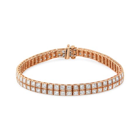 14K Rose Gold 3.0 Cttw Lab Grown Diamond Two Row Milgrain Tennis Bracelet