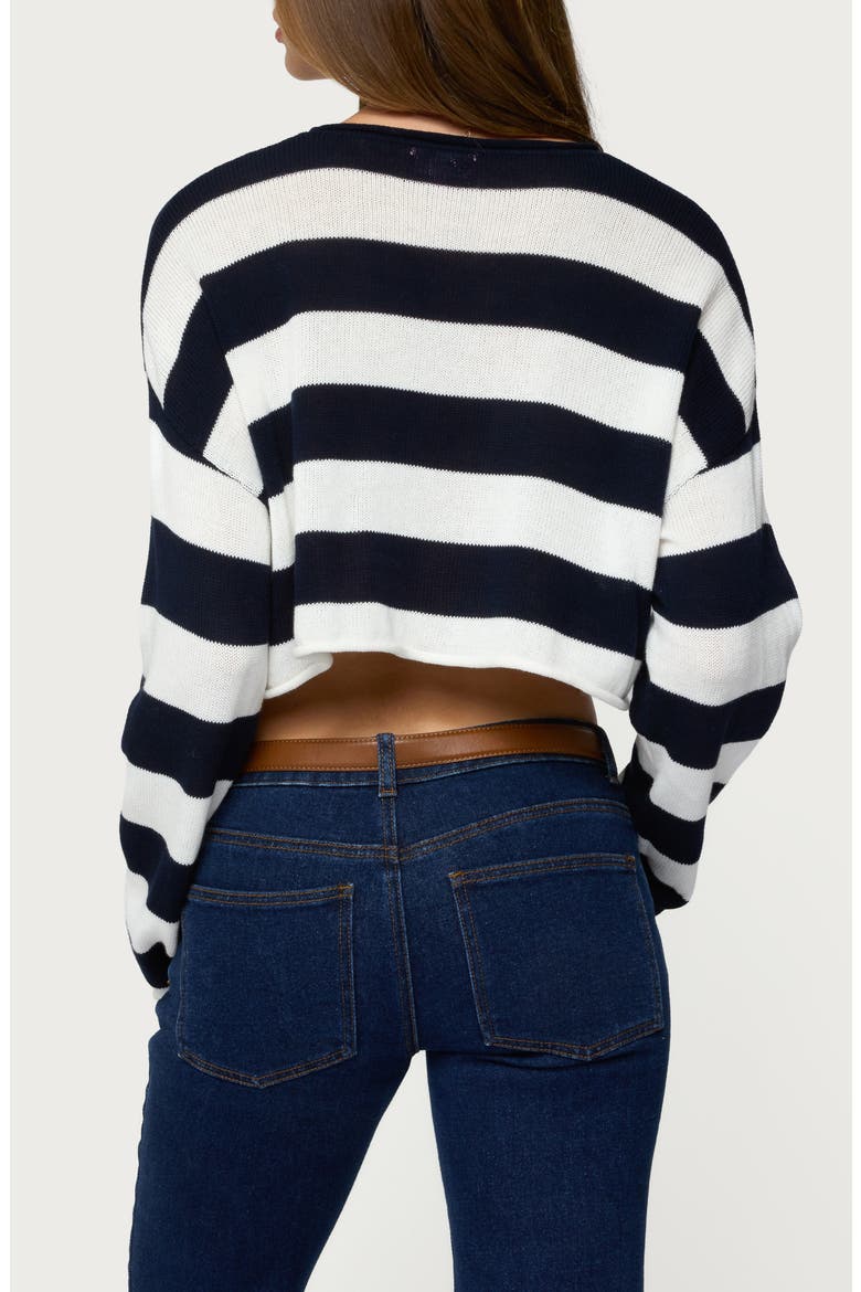 Shyrah Stripe Oversize Knit Crop Top, Alternate, color, NAVY-AND-CREAM
