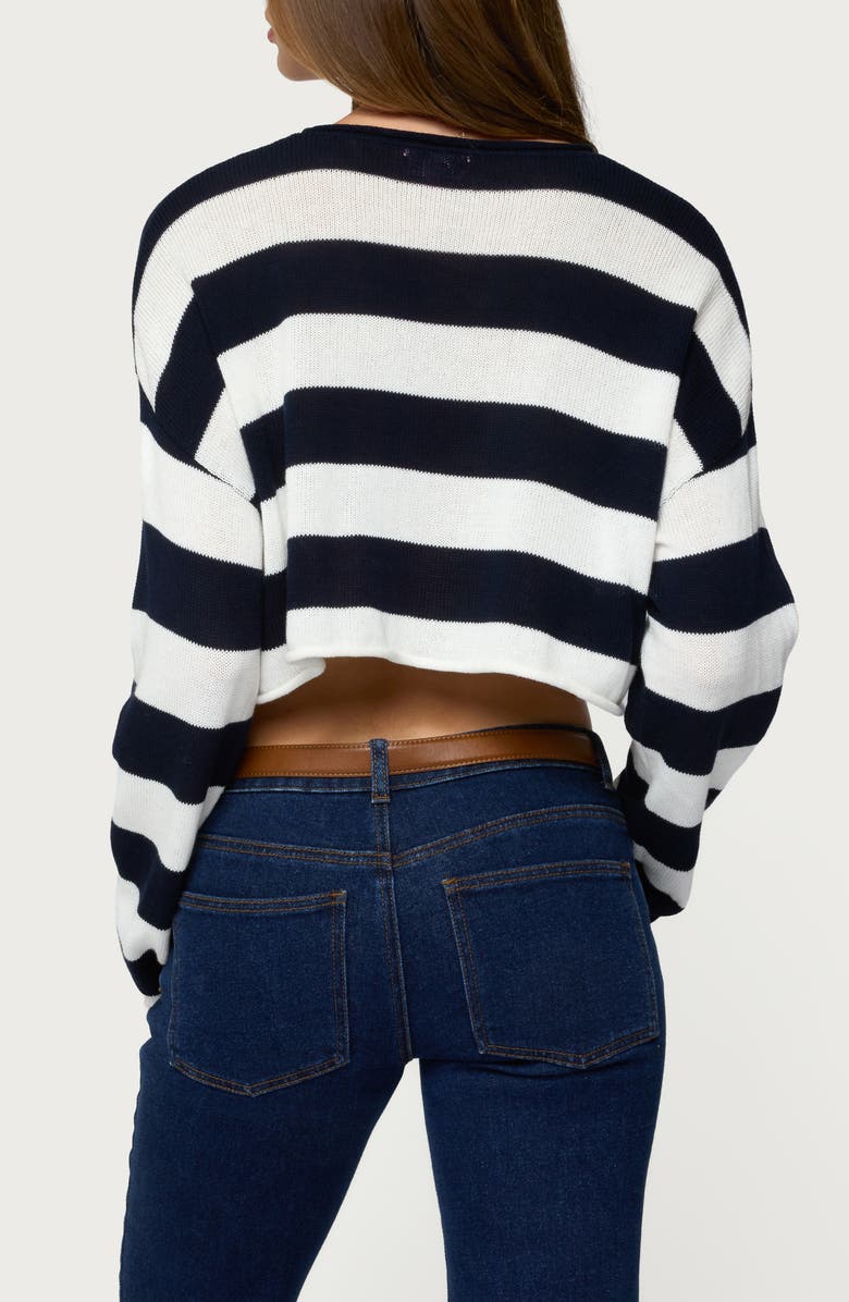 EDIKTED Shyrah Stripe Oversize Knit Crop Top, Alternate, color, Navy-And-Cream