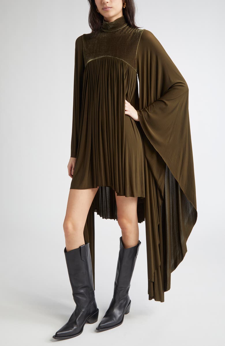 Zimmermann Memento Pleated Batwing Sleeve Minidress, Alternate, color, Olive