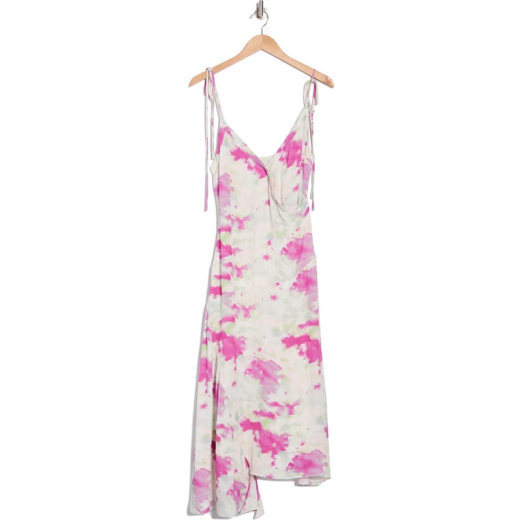 Joie Dami Tie Strap Asymmetric Hem Midi Dress In Fuchsia Red Multi