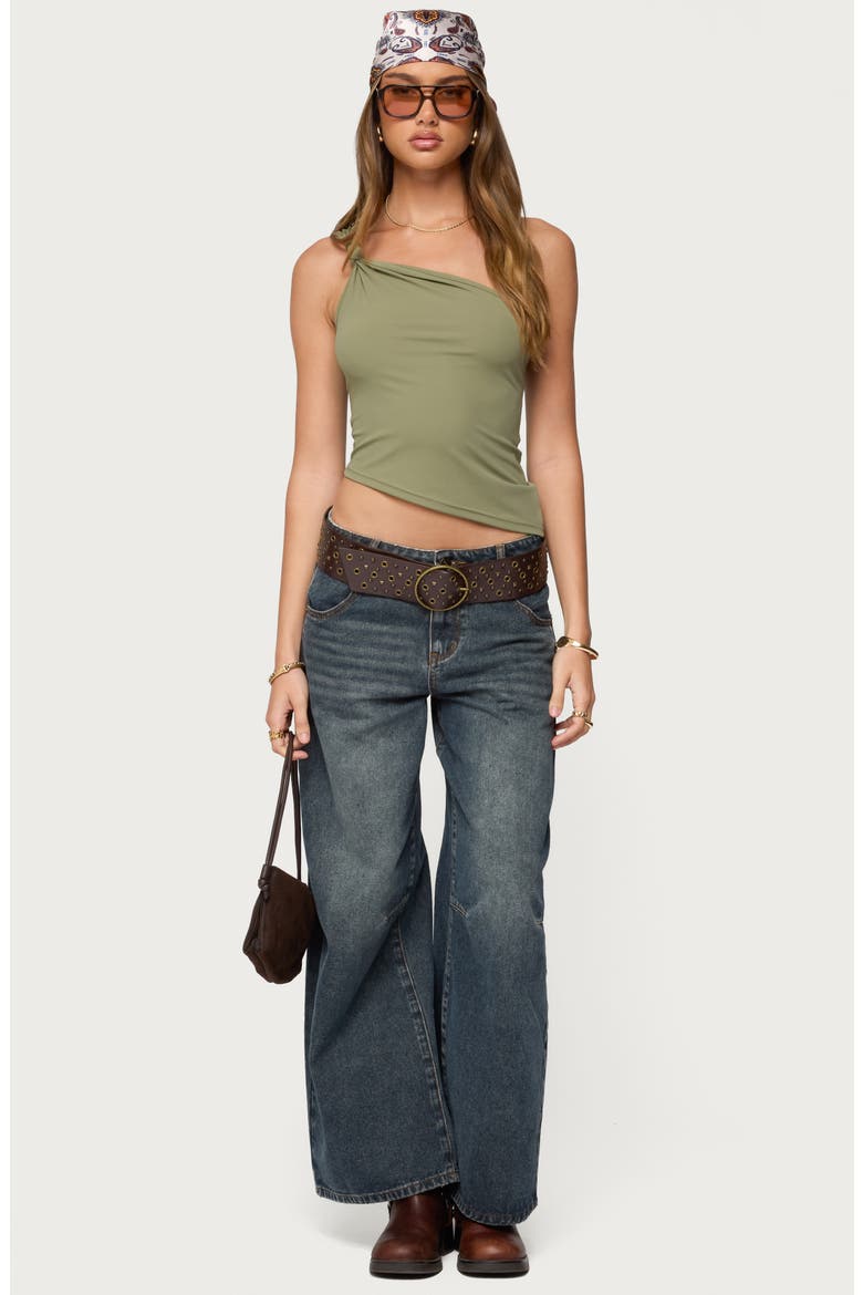 Knotted One-Shoulder Asymmetric Crop Top, Alternate, color, GREEN