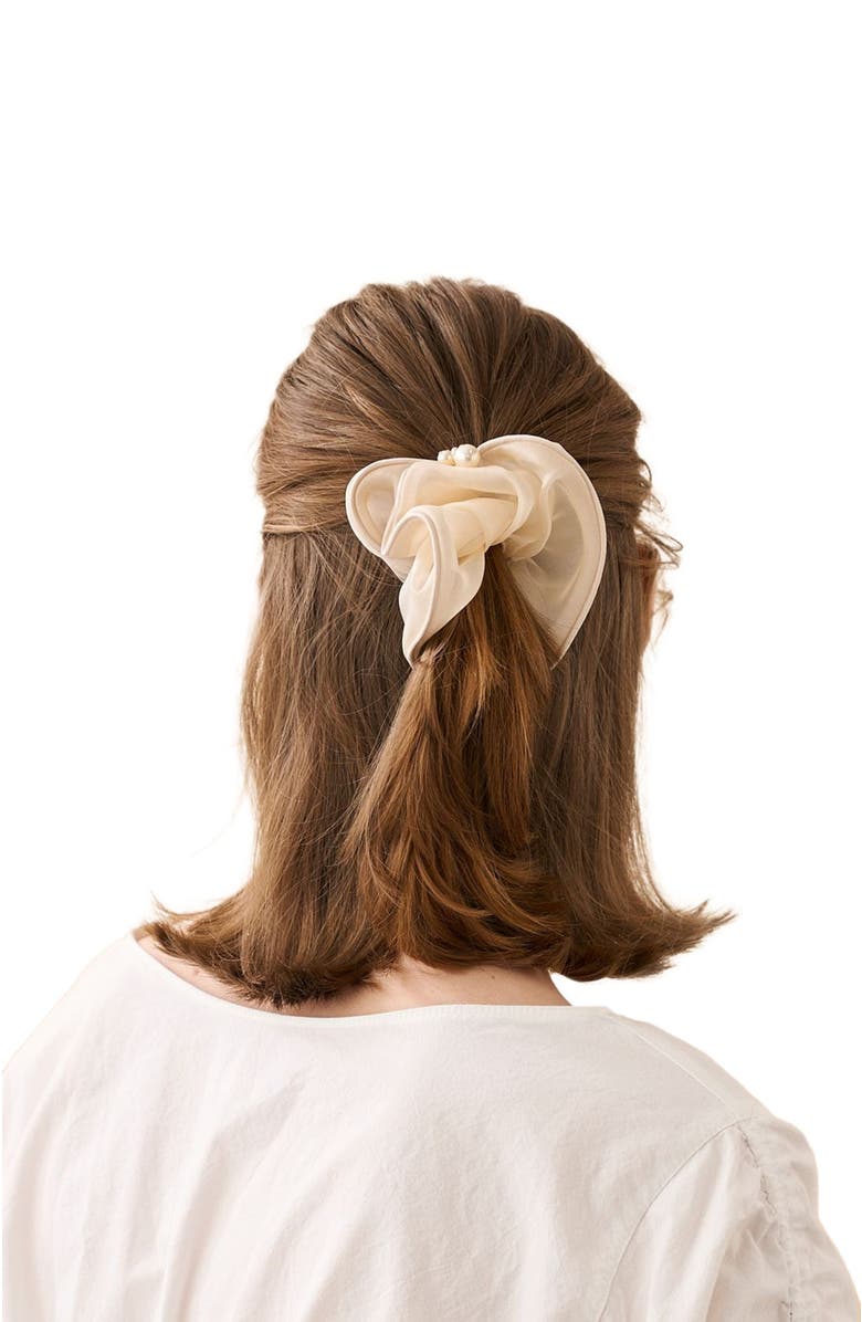 Alexandre de Paris Organza silk scrunchie, Alternate, color, Beige