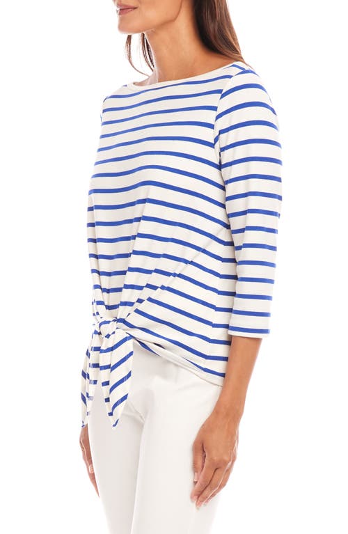 Karen Kane Stripe Boat Neck Tie Hem Top In White