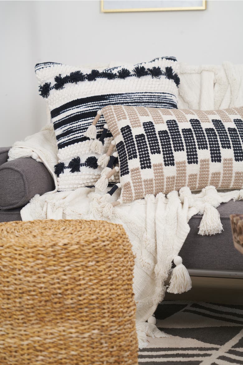 Bethel Hand Woven Geometric Cotton Decorative Throw Pillow, Alternate, color, Beige