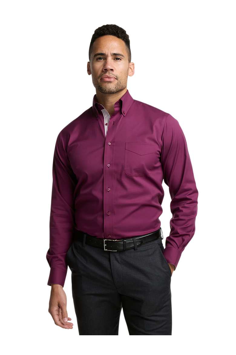 Taillored Fit Non Iron Pinpoint Oxford Weave Dress Shirt with Trim, Alternate, color, Burgundy