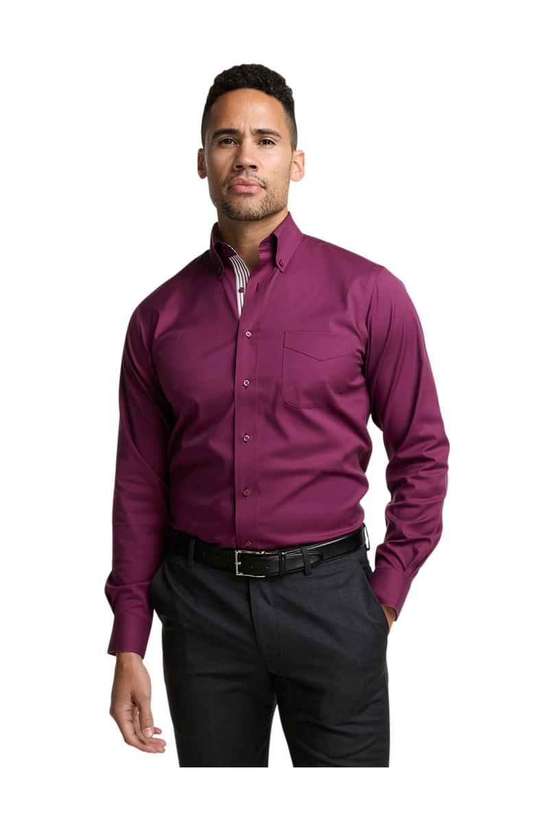 Paul Fredrick Slim Fit Non Iron Pinpoint Oxford Weave Dress Shirt with Trim, Alternate, color, Burgundy