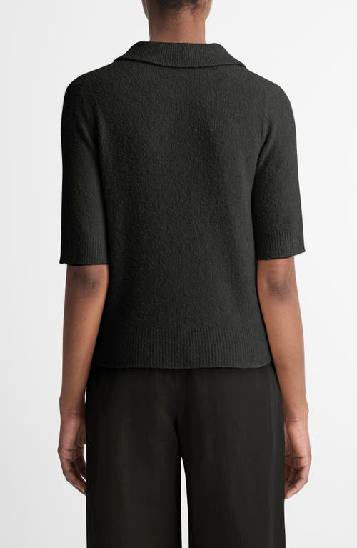 Vince Soft Boucle Silk & Cashmere-blend Polo Shirt In Black