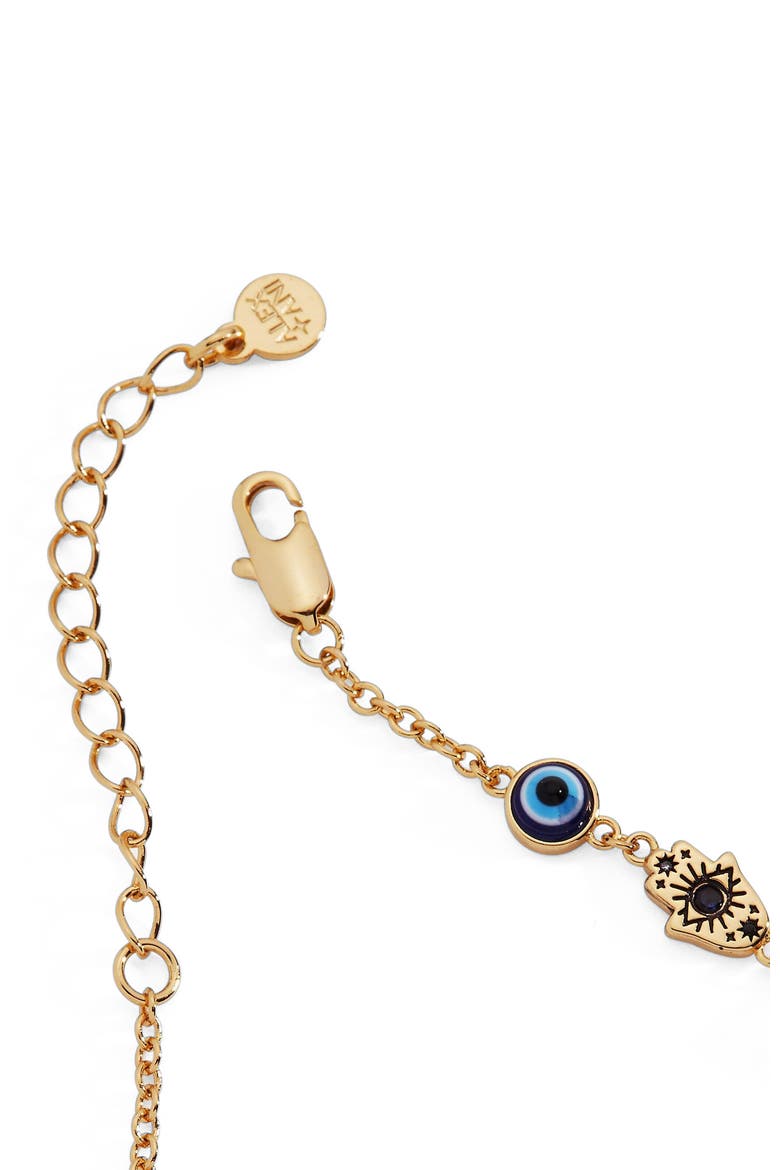 Evil Eye Linear Bracelet, Alternate, color, Gold Blue