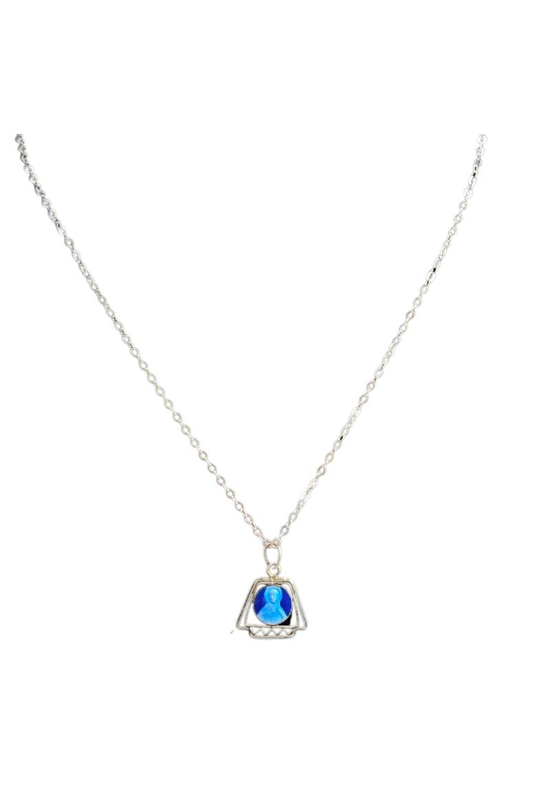 Vintage Virgin Mary Pendant Silvertone Necklace, Main, color, Blue