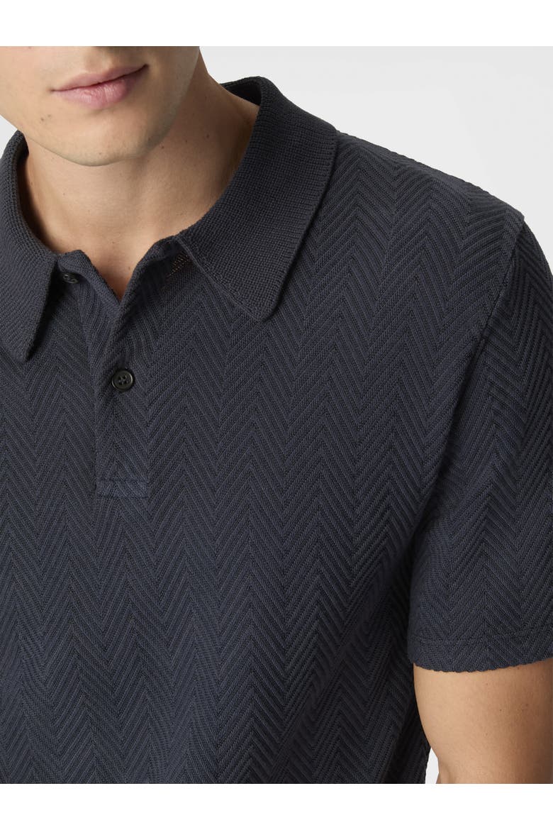 Cotton And Viscose Polo Shirt With Tone-on-tone Zigzag Motif, Alternate, color, Blue