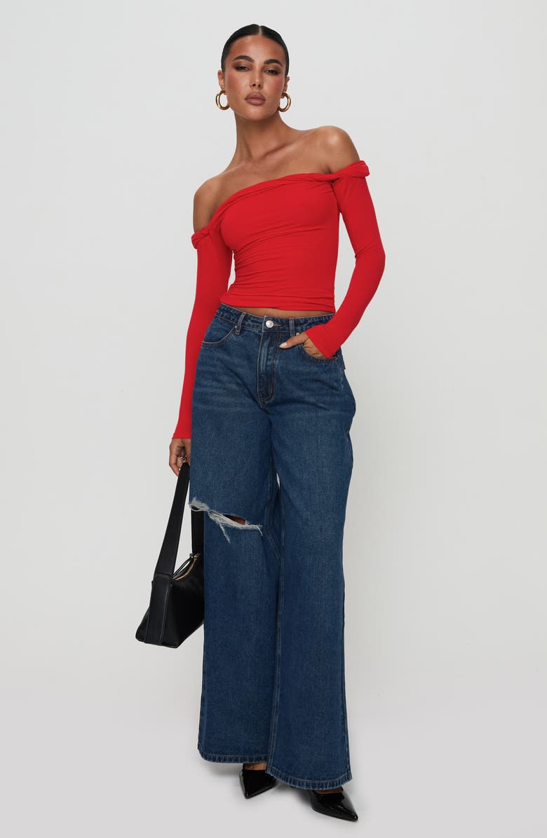 Princess Polly Dusky Twisted Off the Shoulder Long Sleeve Top, Alternate, color, 