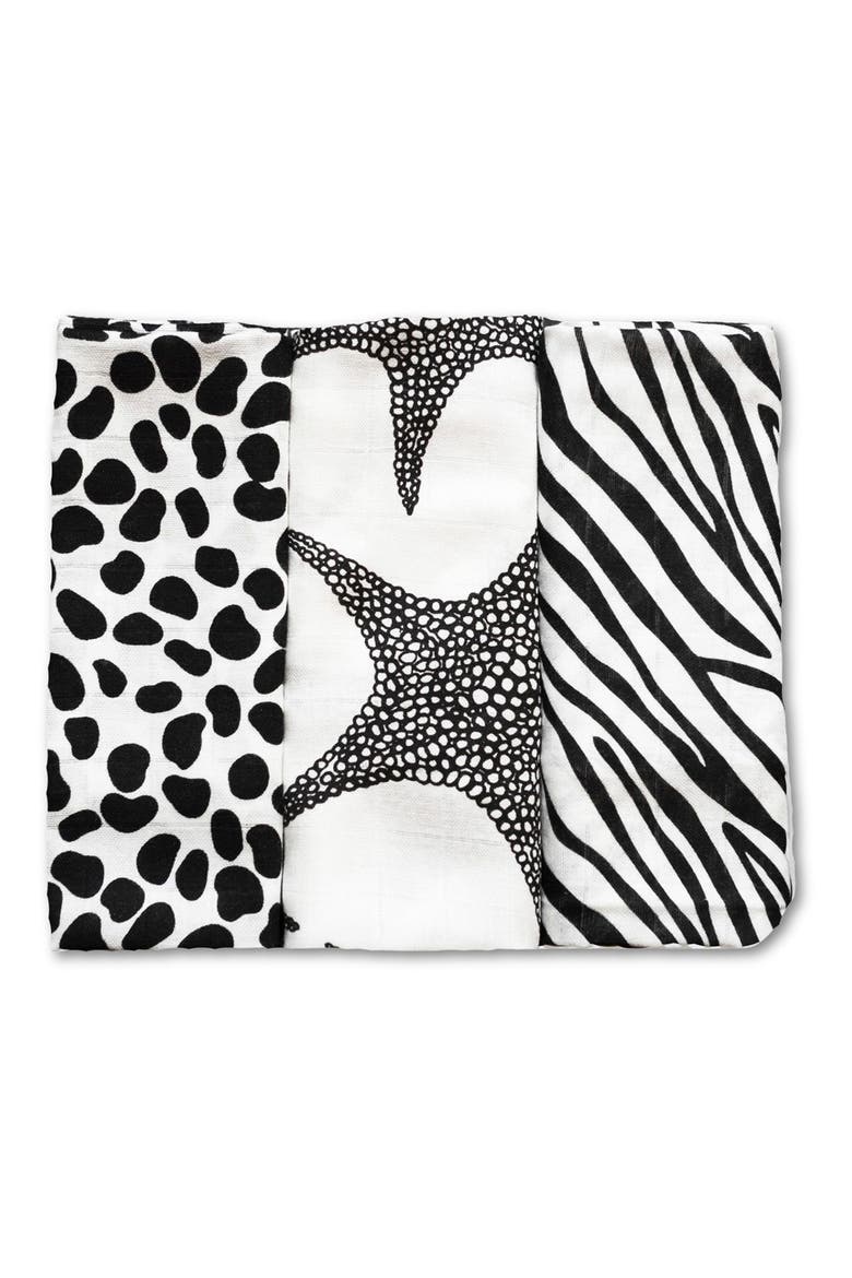 3-Pack Animal Sensory Organic Cotton Muslin Blankets, Alternate, color, ANIMAL PRINT MIXED
