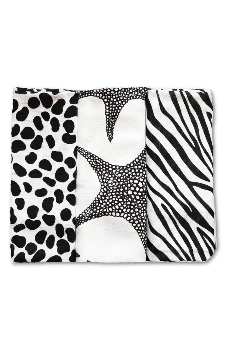 ETTA LOVES 3-Pack Animal Sensory Organic Cotton Muslin Blankets, Alternate, color, Animal Print Mixed