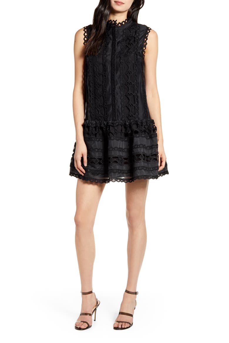 Sleeveless Lace A-Line Dress, Main, color, BLACK