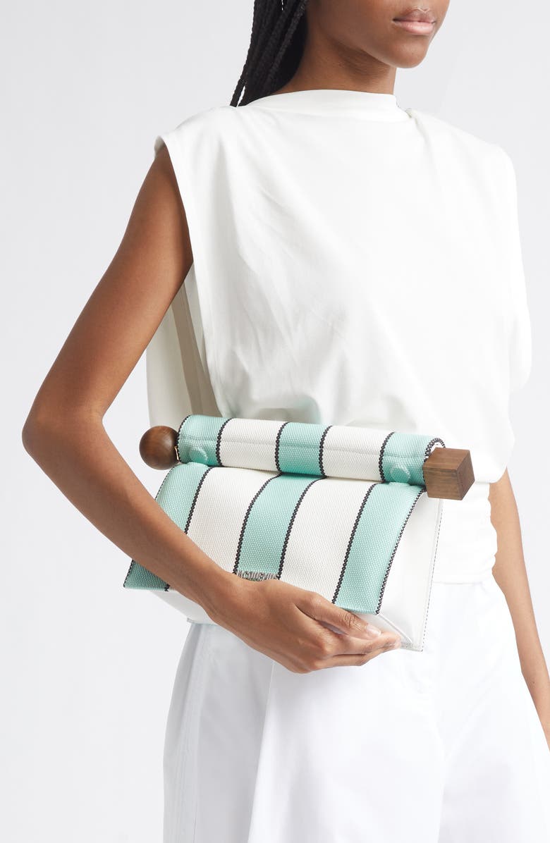 Jacquemus La Pochette Rond Carré Canvas Clutch, Alternate, color, Print Stripes White / Min 5Bt