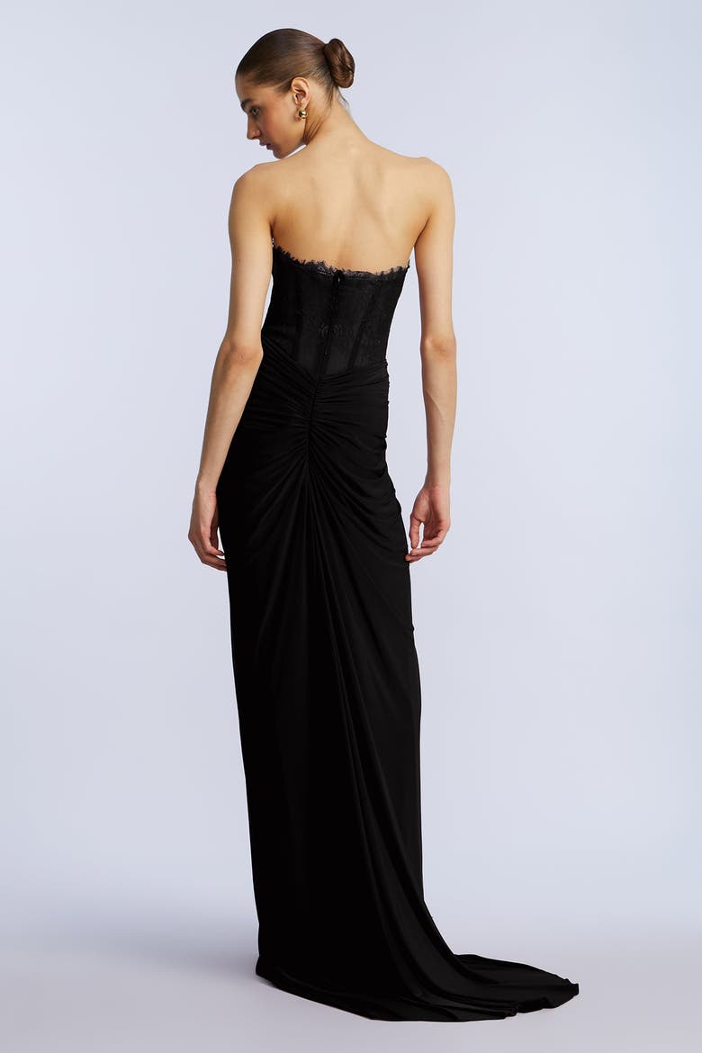 Lace & Jersey Gown, Alternate, color, Black