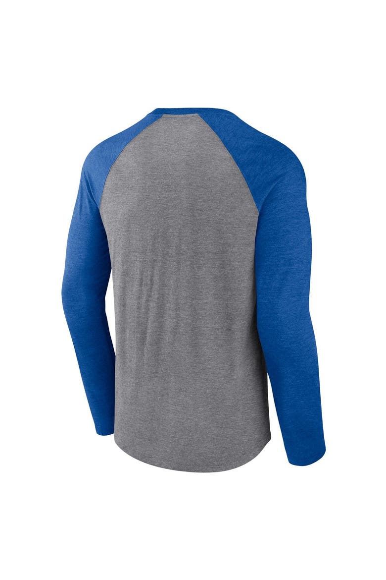 Men's Fanatics Branded Heathered Gray/Heathered Royal Denver Broncos Weekend Casual Raglan Long Sleeve T-Shirt, Alternate, color, Heather Gray