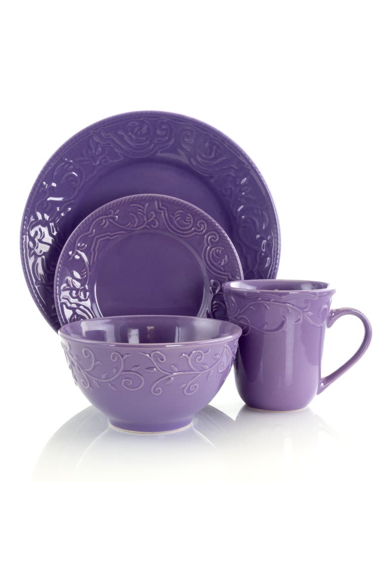 Lilac Fields 16-Piece Dinnerware Set, Alternate, color, Purple