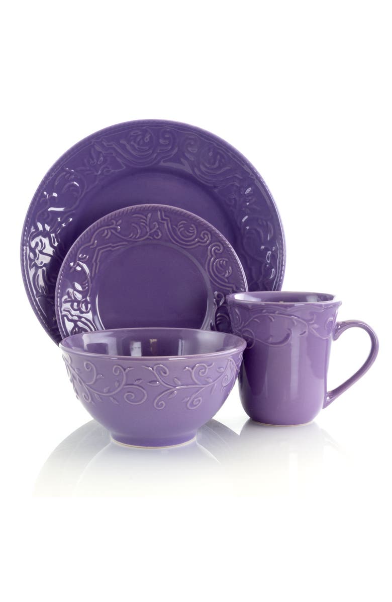 Elama Lilac Fields 16-Piece Dinnerware Set, Alternate, color, Purple