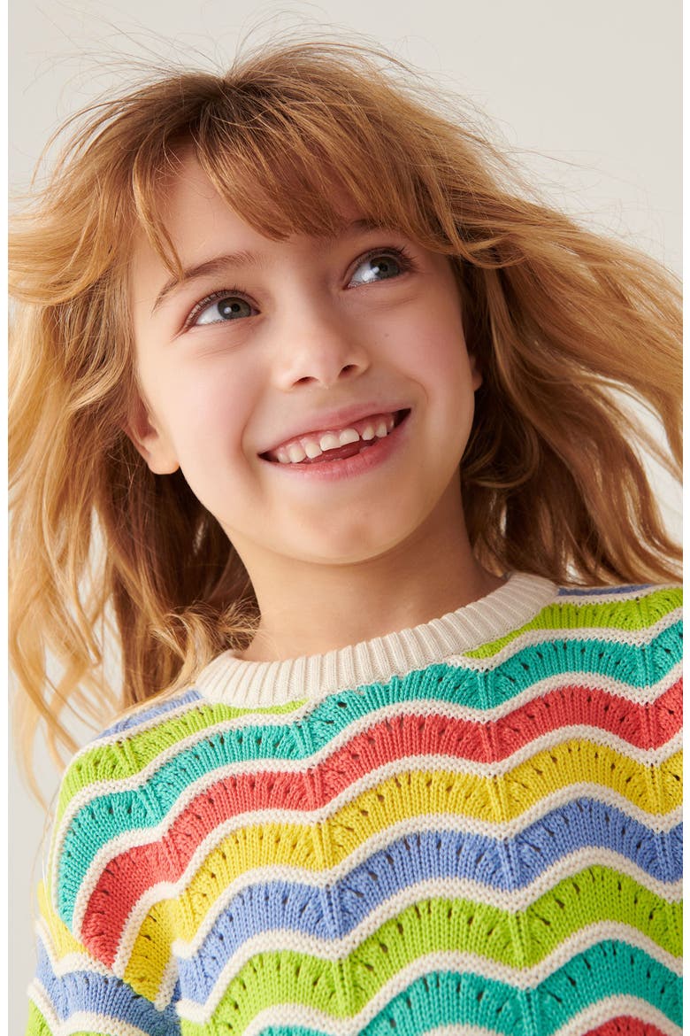 Kids' Rainbow Stripe Cotton Knit Shirt & Shorts Set, Alternate, color, MULTI WAVE