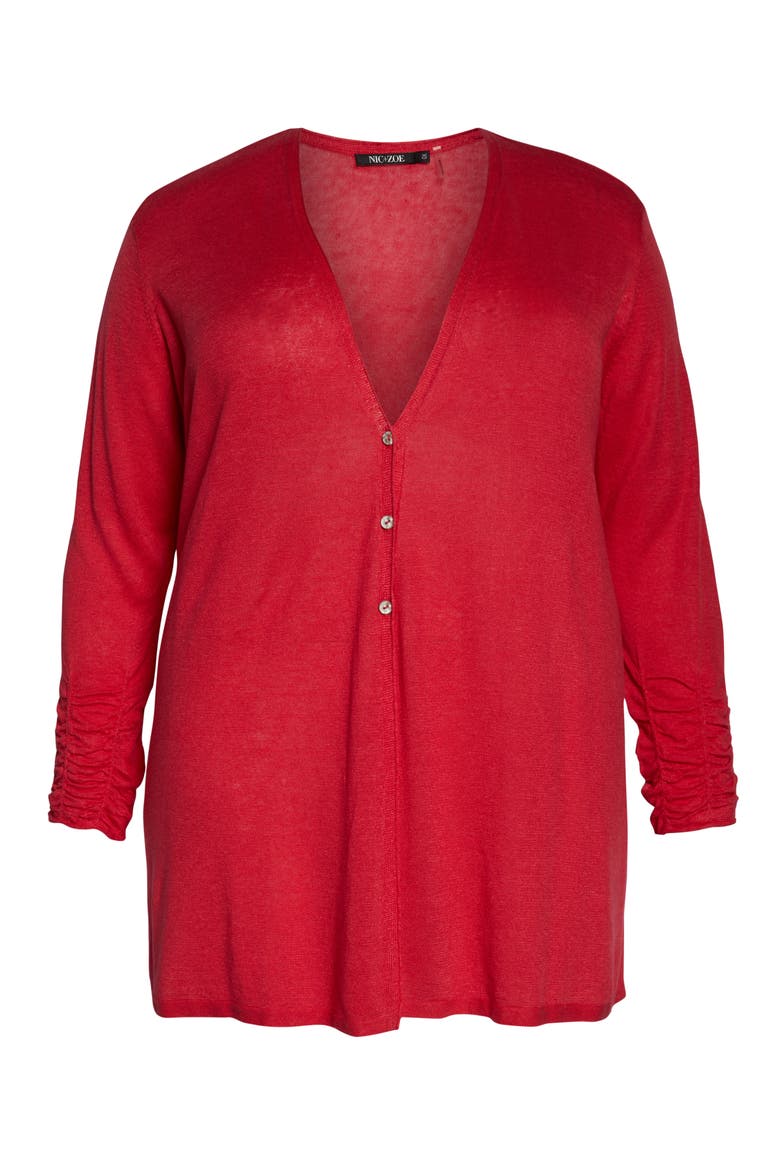 Ruched Sleeve Linen Blend Cardigan, Alternate, color, COSMO RED