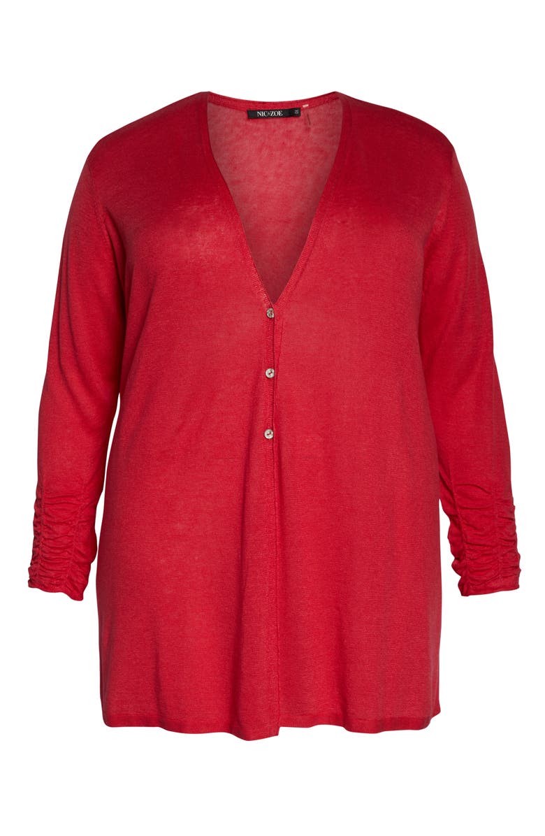 NIC+ZOE Ruched Sleeve Linen Blend Cardigan, Alternate, color,