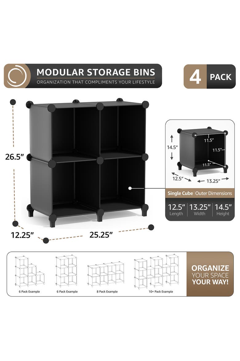 Four-Cube Storage Organizer, Alternate, color, BLACK