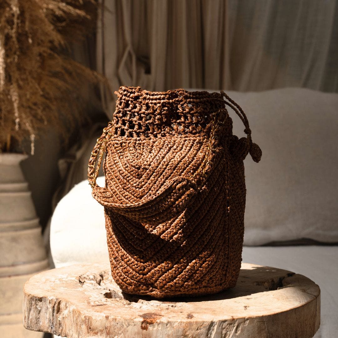 Buckety Raffia Bag, Alternate, color, Caramel