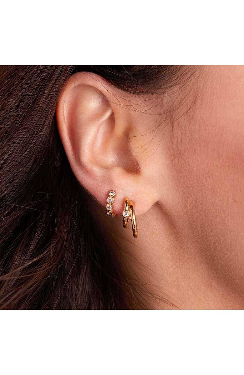 Sara Patino Pearl and Topaz Duo Reversible Huggies, Alternate, color, Gold