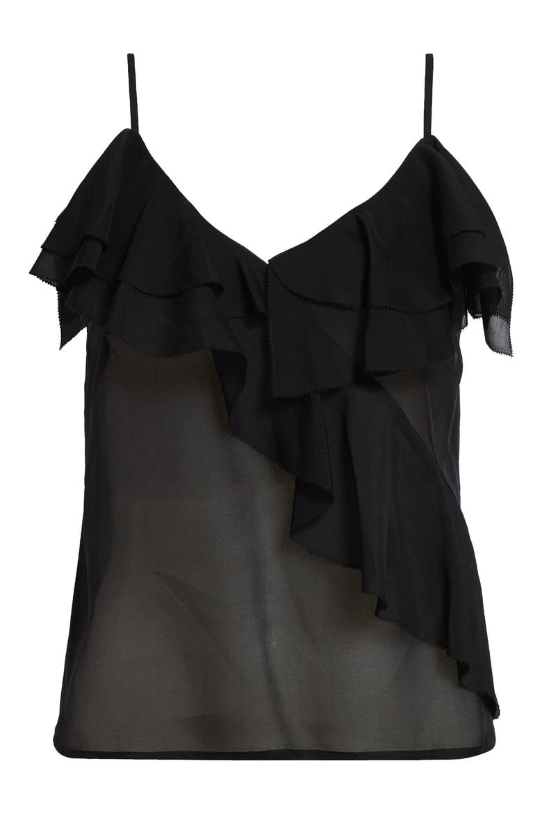 Erika Ruffle Silk Camisole, Alternate, color, BLACK