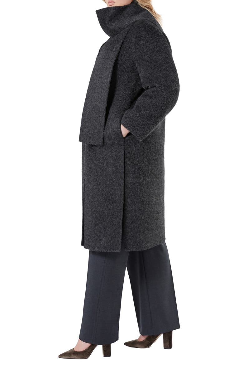 Iacopo Alpaca & Wool Coat with Removable Scarf, Alternate, color, DARK GREY