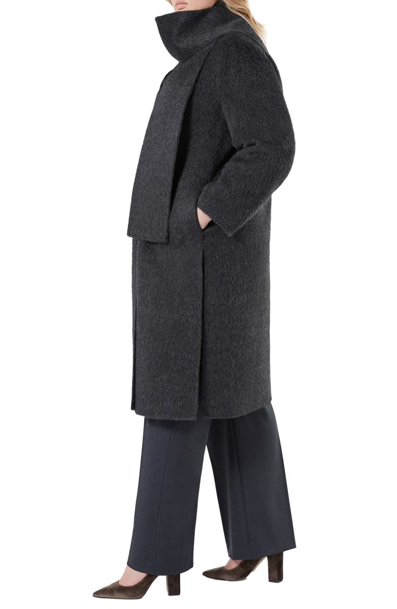 Marina Rinaldi Iacopo Alpaca & Wool Coat with Removable Scarf, Alternate, color, Dark Grey