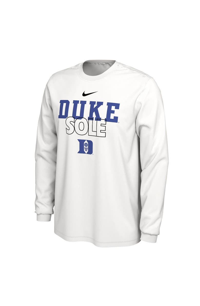 Nike White Duke Blue Devils 2023 On Court Bench Long Sleeve T-Shirt, Alternate, color, 