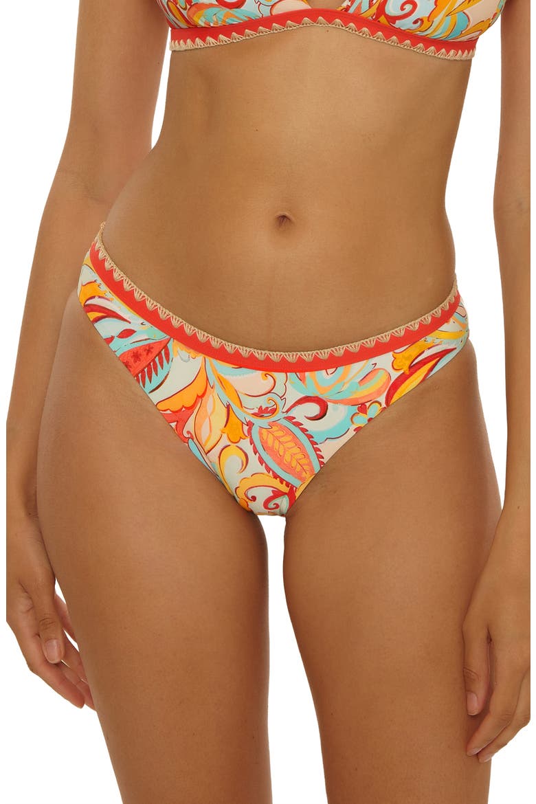 Phuket Embroidered Trim Hipster Bikini Bottoms, Main, color, ORANGE MULTI