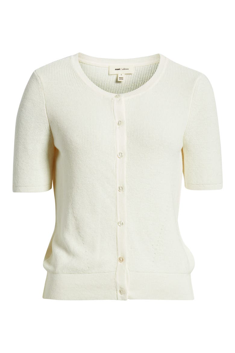 Short Sleeve Cotton Blend Cardigan, Alternate, color, MARSHMALLOW
