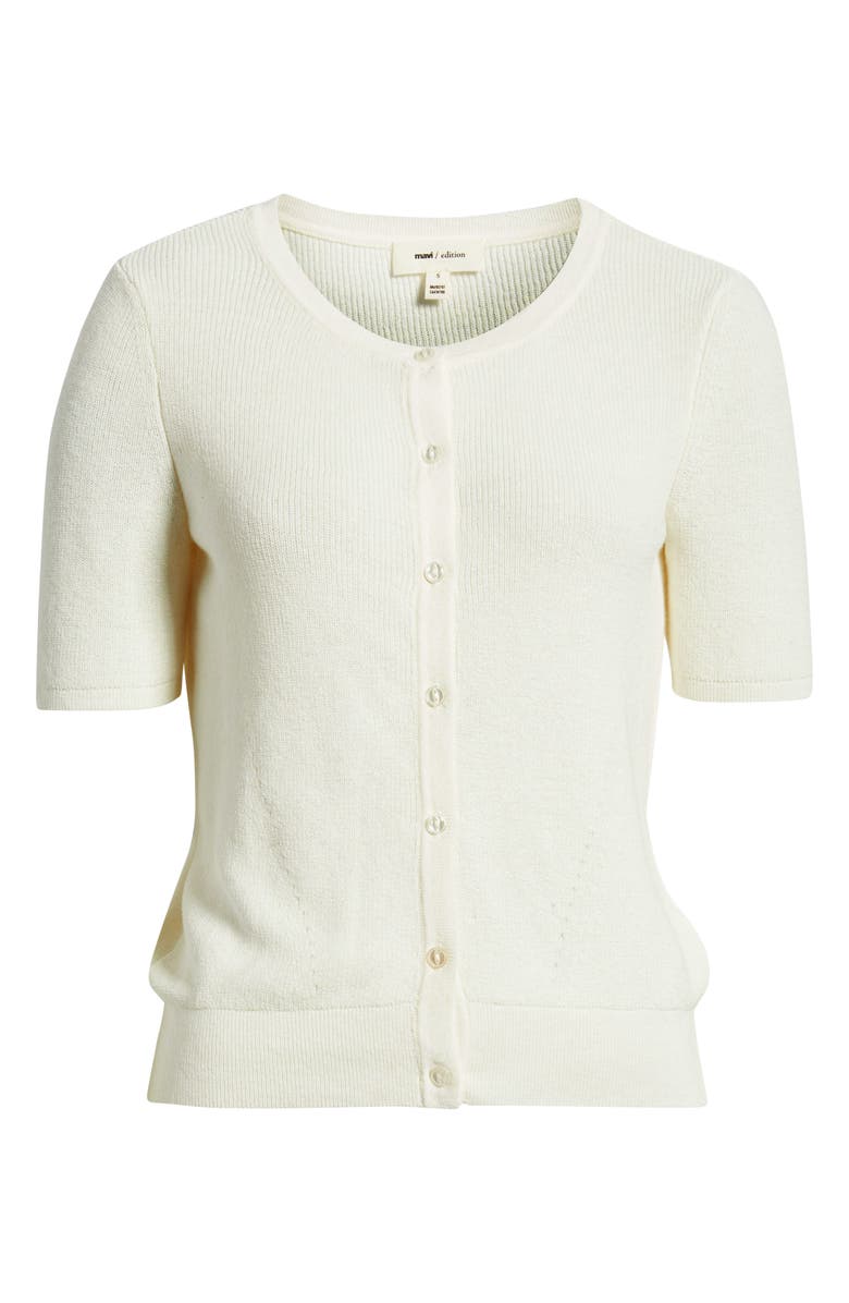 Mavi Jeans Short Sleeve Cotton Blend Cardigan, Alternate, color, Marshmallow