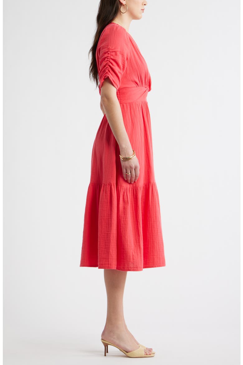 Twist Detail Gauze Midi Dress, Alternate, color, RED GERANIUM