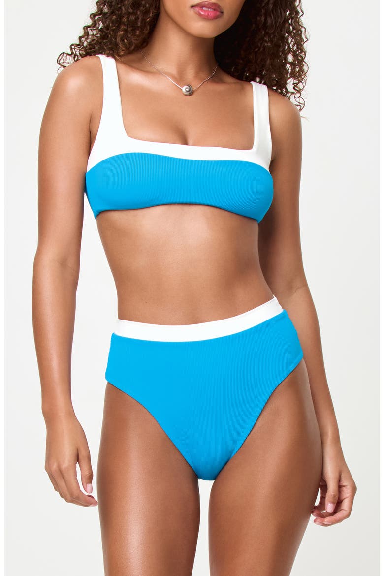Misha High Waist Bikini Bottoms, Alternate, color, ELECTRIC BLUE/ CREAM