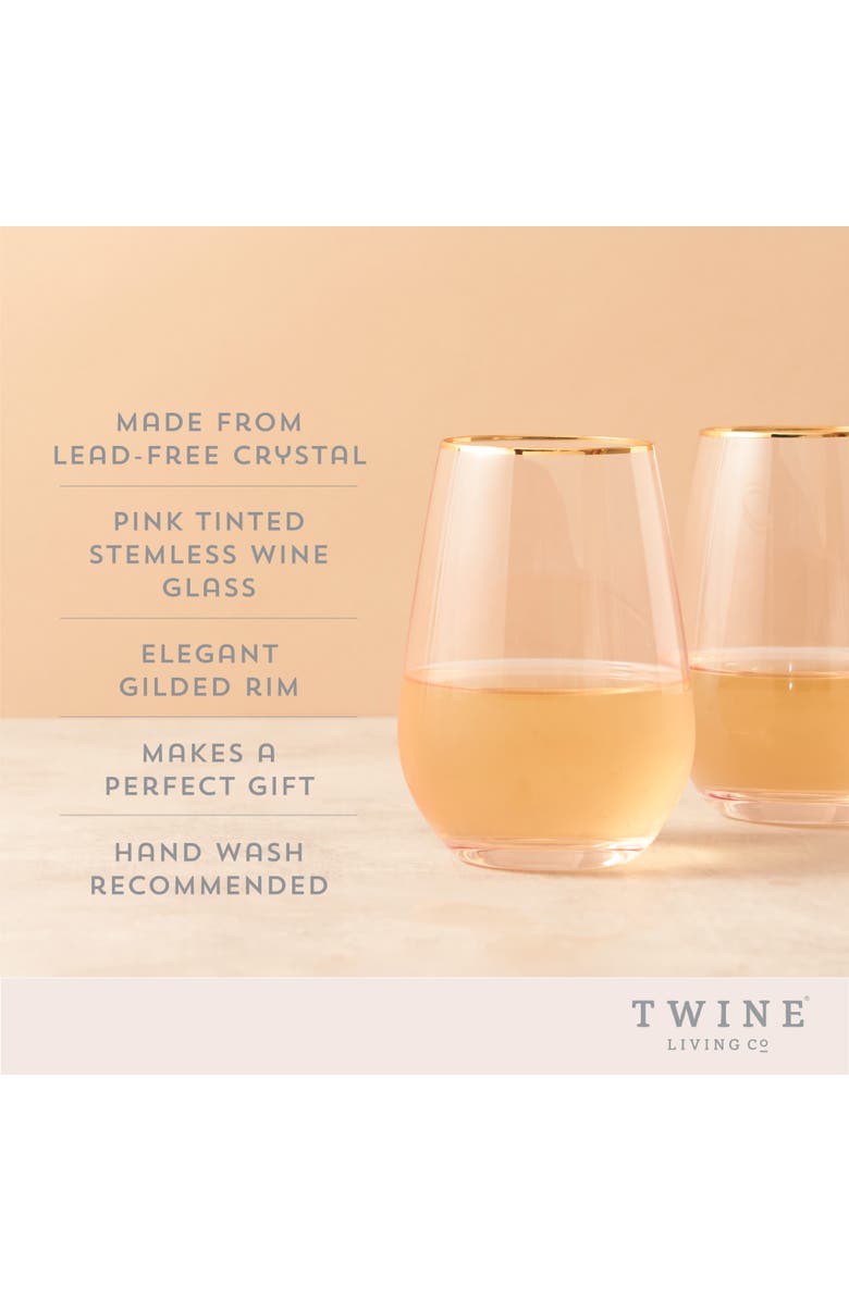 TWINE Rose Crystal Stemless Wine Glasses Set of 2, Alternate, color, Pink