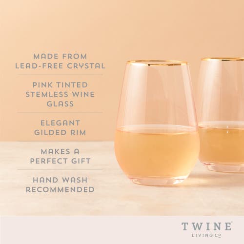 Twine Rose Crystal Stemless Wine Glasses Set Of 2 In Pink