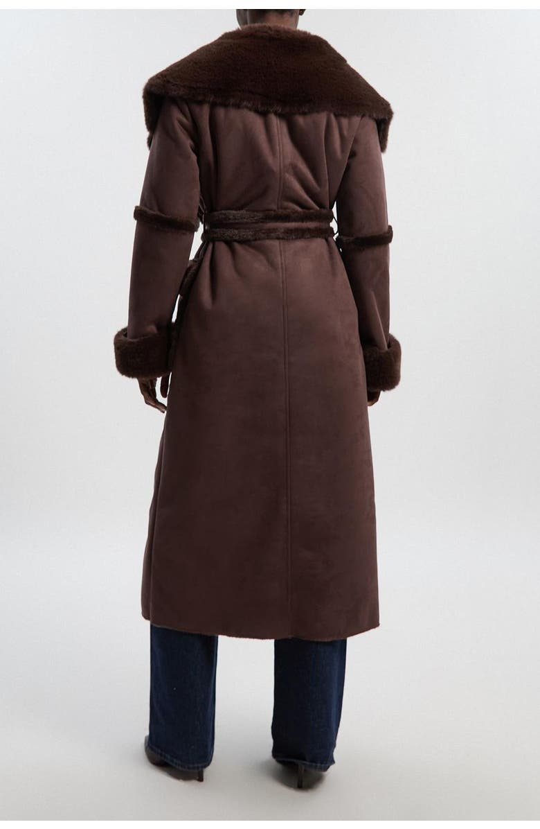 Karen Millen Faux Shearling Belted Maxi Coat, Alternate, color, Chocolate