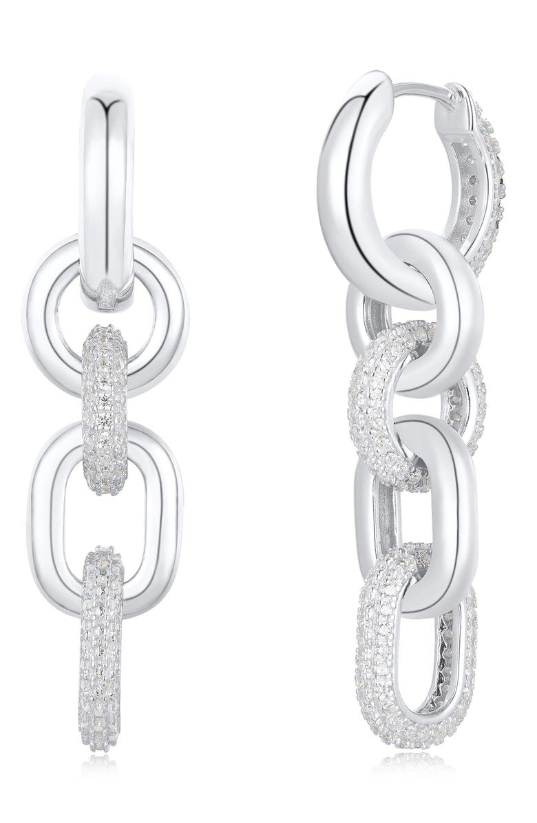 SUZY LEVIAN Pavé Cubic Zirconia Chain Drop Huggie Hoop Earrings, Alternate, color, Silver