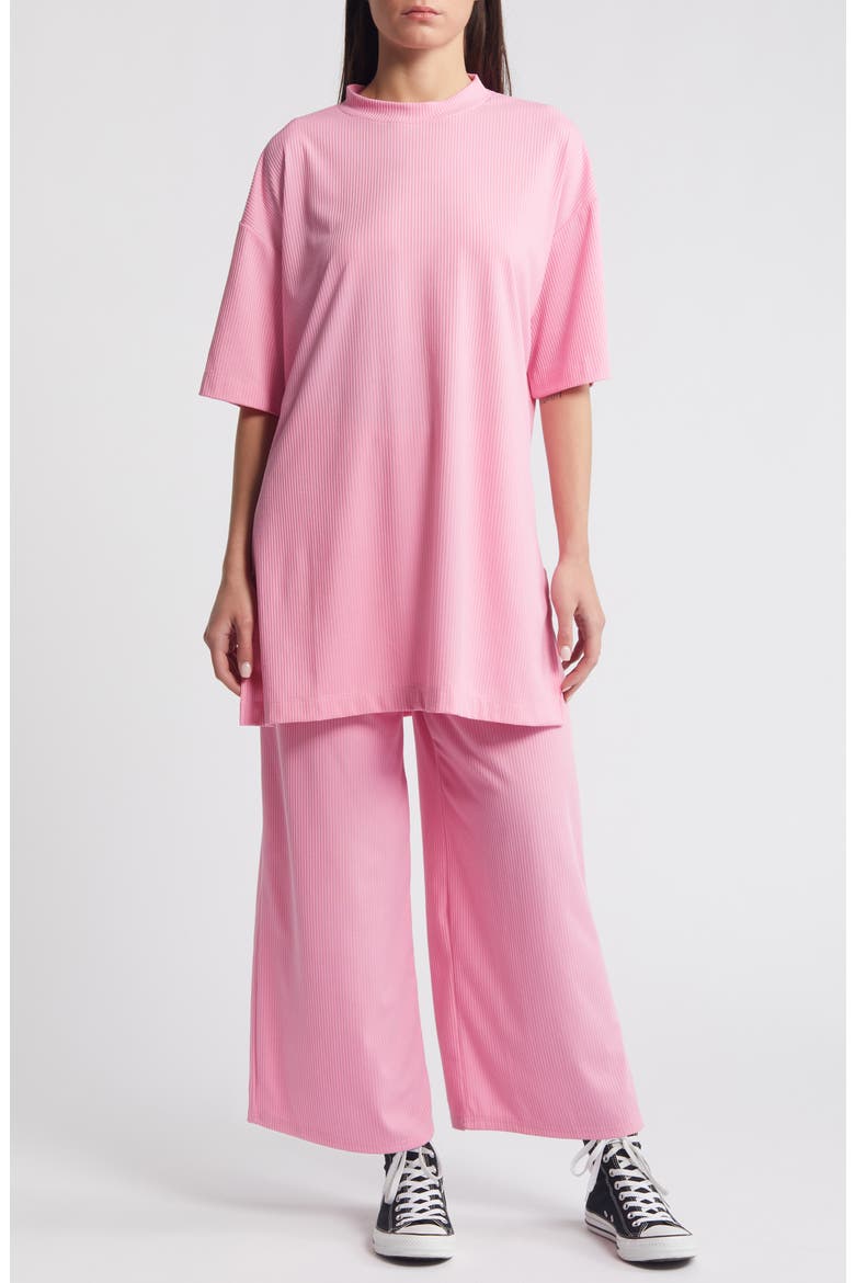 Lex Rib Oversize T-Shirt & High Waist Crop Pants, Main, color, PINKY ROSE
