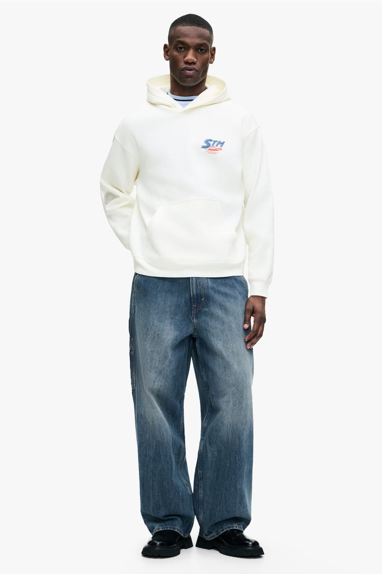 Relaxed Fit Printed Hoodie, Alternate, color, White/STM