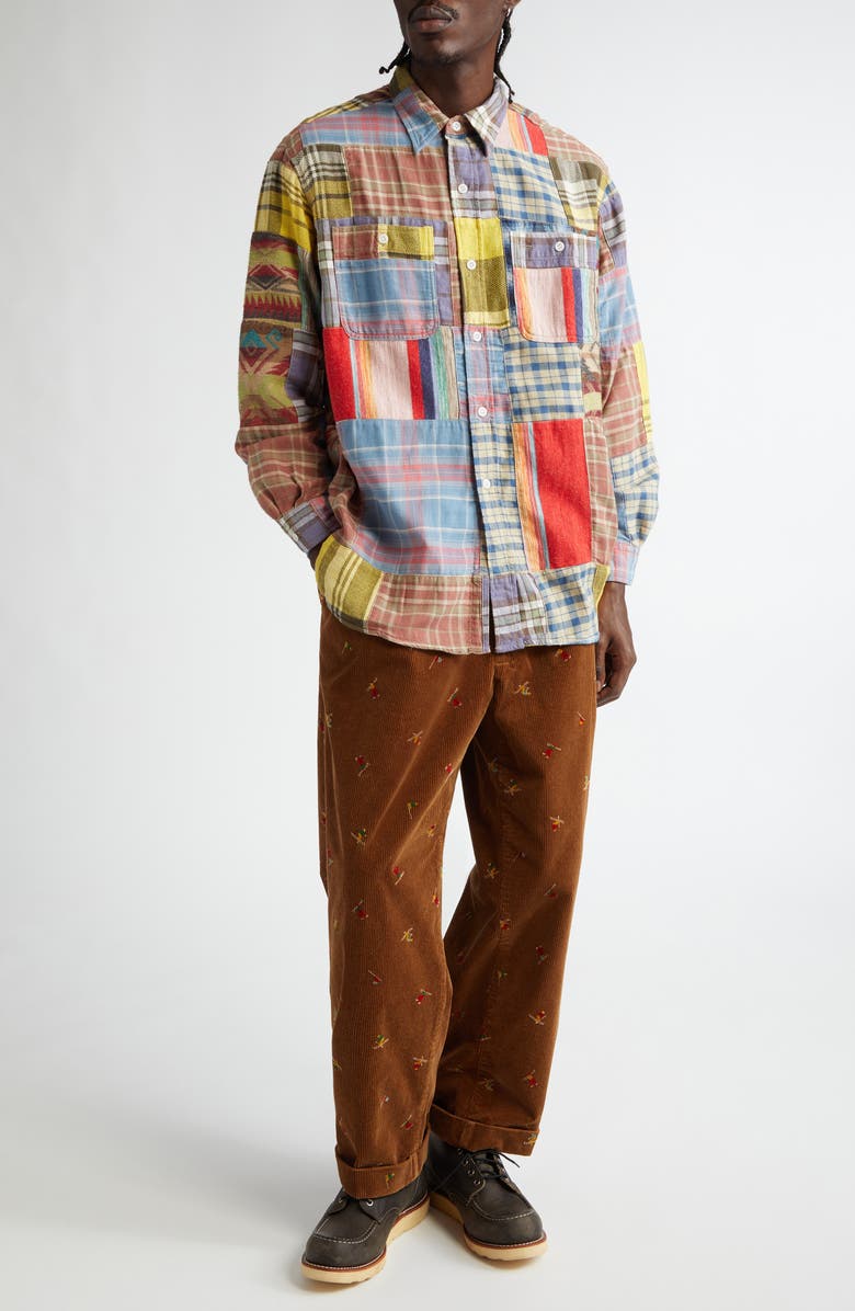 BEAMS Work Patchwork Flannel Button-Up Shirt, Alternate, color, 