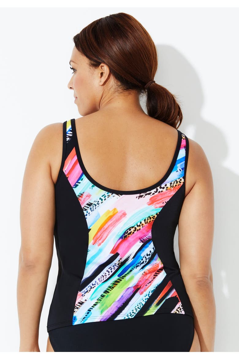 Chlorine Resistant Sweetheart Zip Front Tankini Top, Alternate, color, Multi Animal